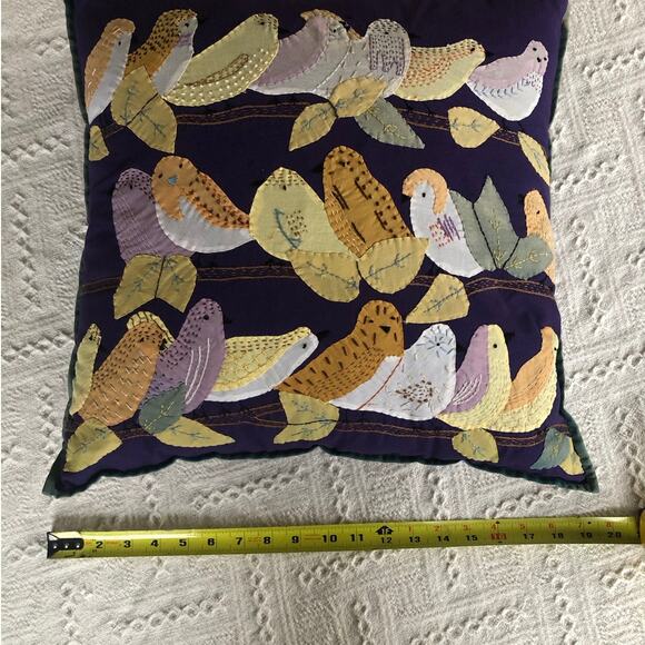 Natural Habitat Embroidered Pillow Applique Birds 18x19 Handmade Spring Birds - Picture 8 of 8